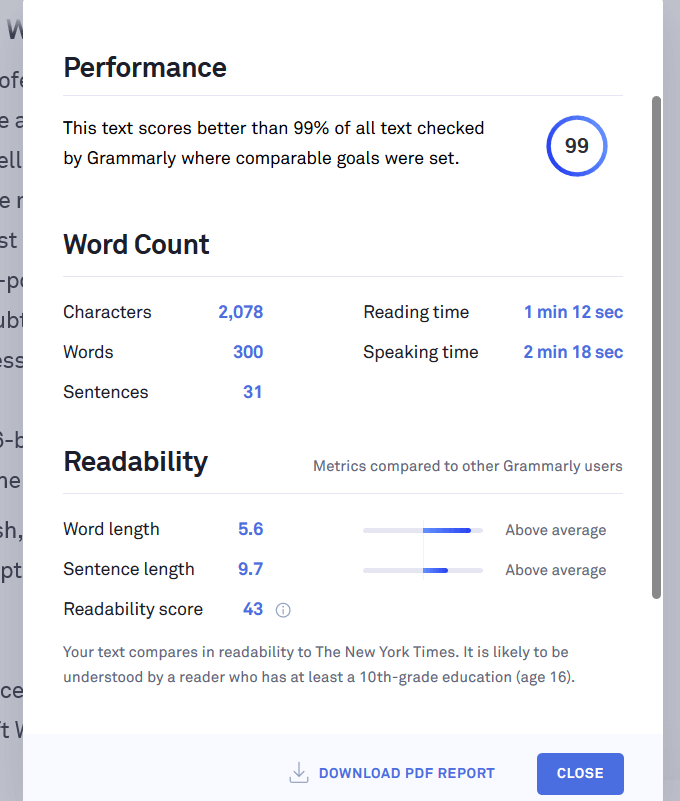 performance - Online Tech Tips Vocabulary Checker & Proofreading Dashboard image