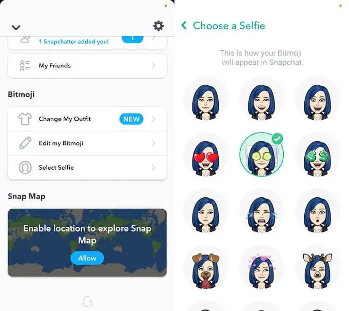 bitmoji_select-selfie - Online Tech Tips Use Bitmoji In Snapchat image
