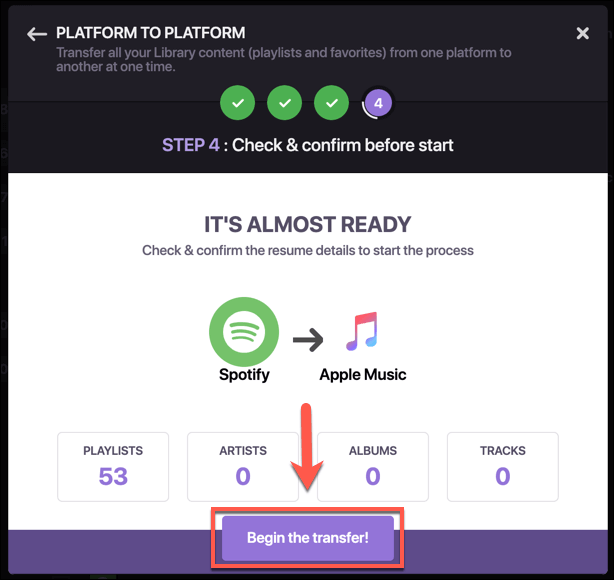 Soundiiz-Begin-Transfer - Online Tech Tips Converting Spotify Playlists To Apple Music Online image 6