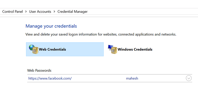 View Windows Saved Passwords Using The Credentials Manager image 4