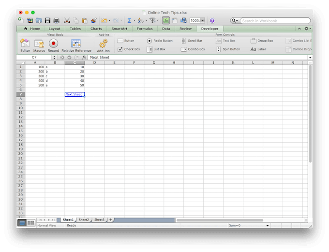 hot key to merge in excel for mac