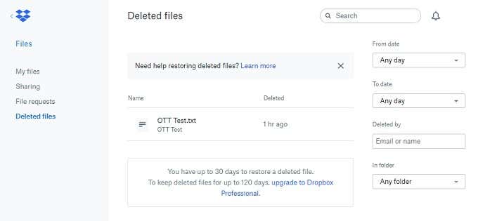 Restoring Dropbox Files image