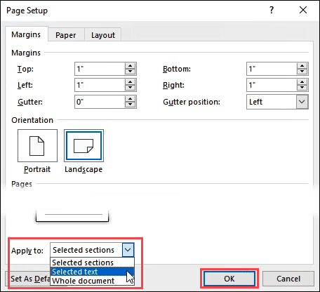 how to change orientation of one page in word 2011 mac