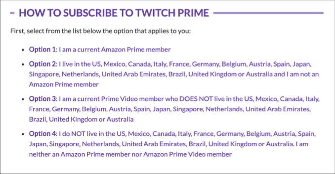 Available Countries for Twitch Prime image