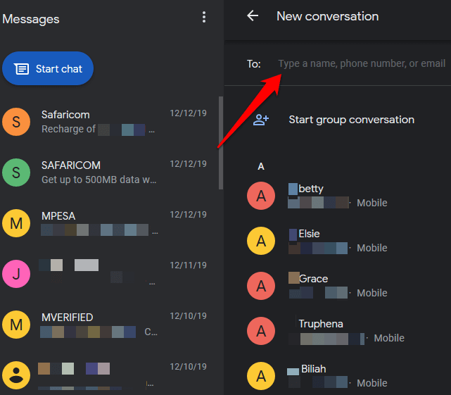 How To Start a Conversation Or Reply With Android Messages On PC image