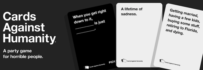 Cards Against Humanity display ad showing how to play the game.