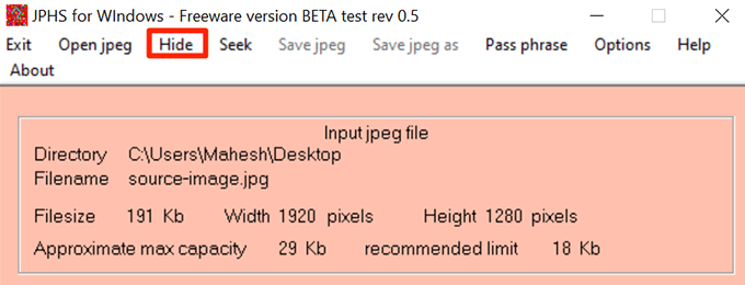 Use An App To Hide Files In a JPG Picture (Windows) image 3
