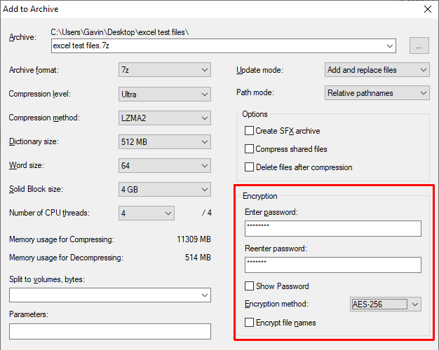 7 zip add encryption