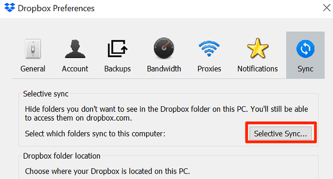 dropbox-selective-sync - Online Tech Tips What To Do If You Can’t Move Your Dropbox Folder image