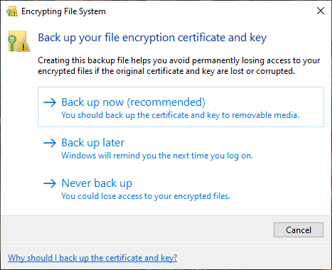 encrypting file system export key