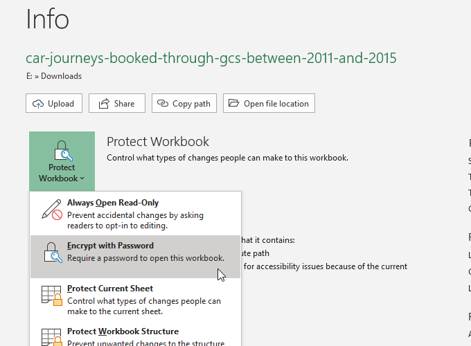 excel add password protection