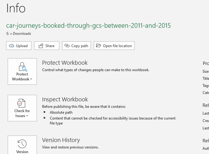 excel protect workbook info page