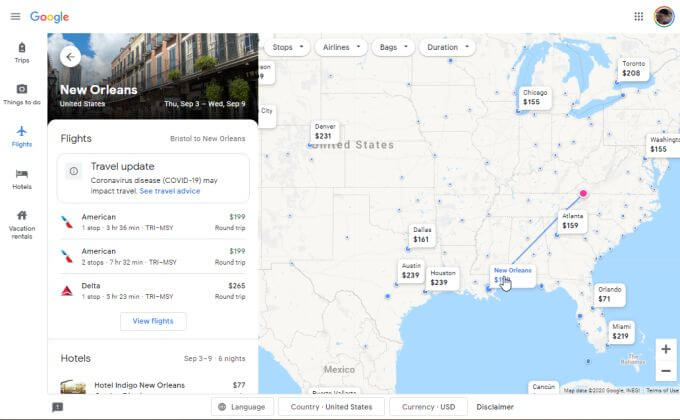 Using Google Flights Explore image 2