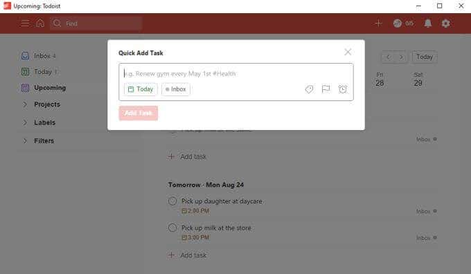 quick-task-inbox - Online Tech Tips ToDoist Desktop App Main Page Features image 3 - quick-task-inbox