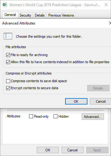 windows encrypting properties