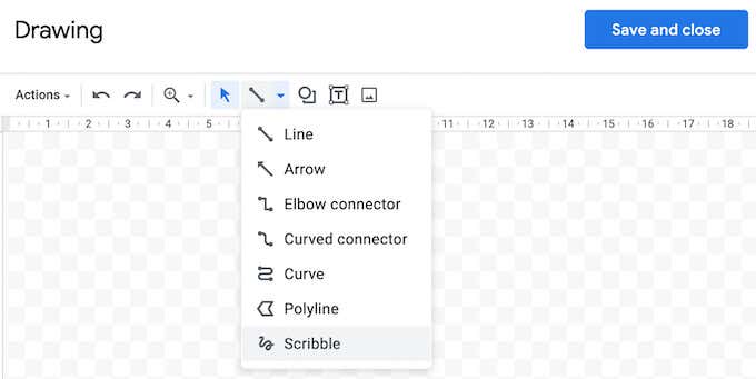 a drop down menu in the Drawing tool in Google docs showing where to find the various arrows