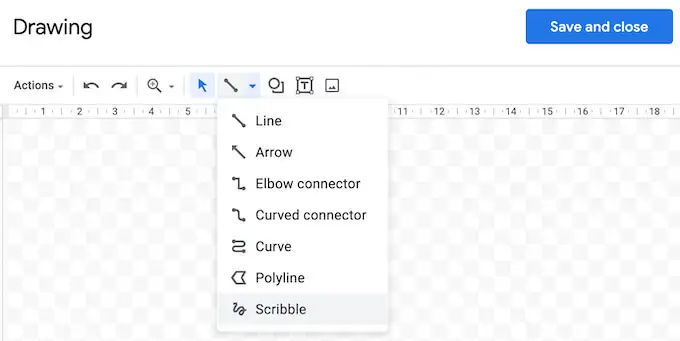 a drop down menu in the Drawing tool in Google docs showing where to find the various arrows