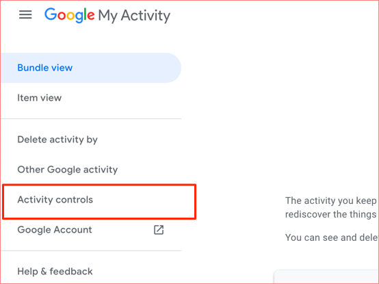 Activity controls for Google My Activity