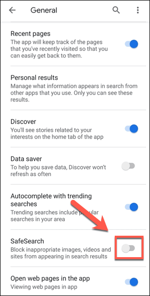 14 Google App SafeSearch Slider