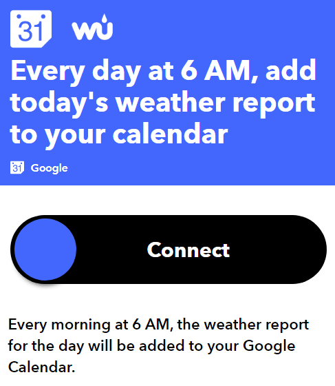 Connect Google Calendar to Weather Underground Using IFTTT image
