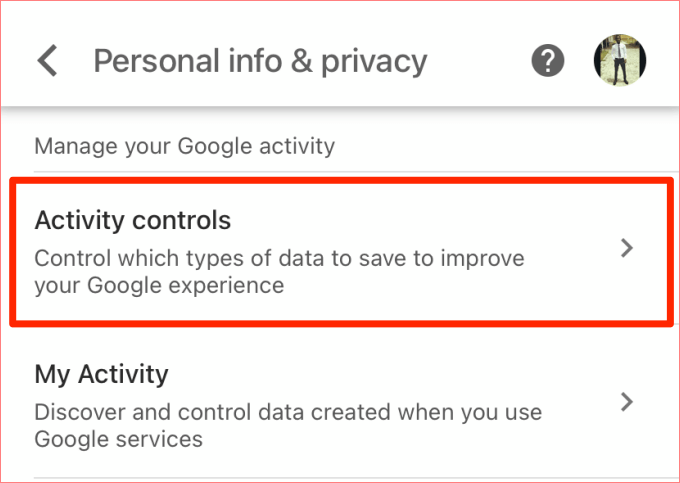Activity controls are under Personal info and privacy