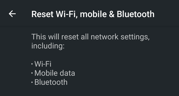 reset Wi-Fi, mobile or bluetooth
