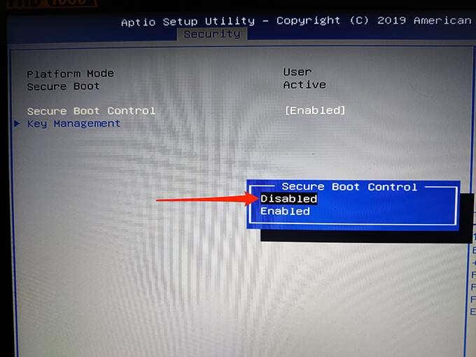 11 disable secure boot