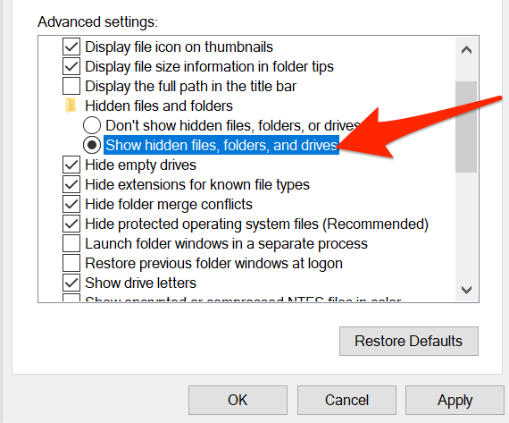 11 enable hidden files folders