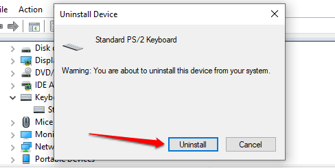 uninstall keyboard driver windows 10