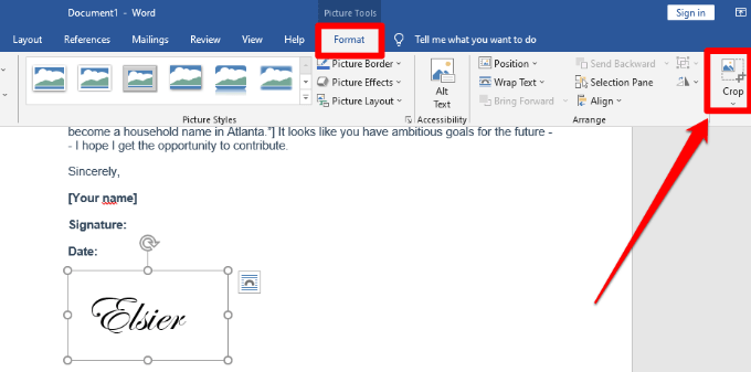 how to insert a signature in word amc
