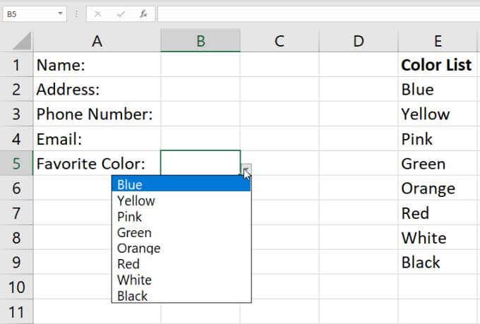 create a drop down list in excel