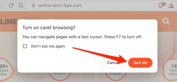 turn off caret browsing turn off caret browsing