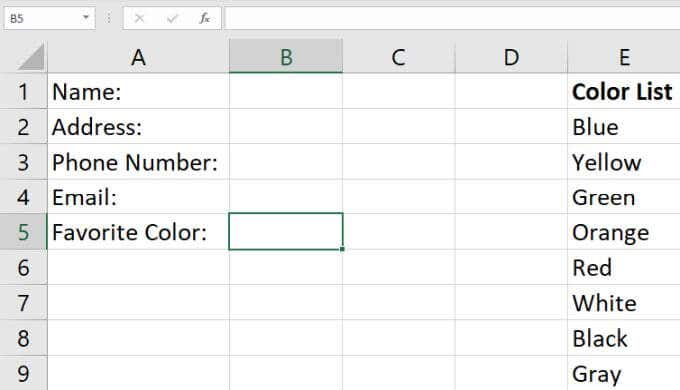 Create a Drop Down List in Excel: Using a Range image
