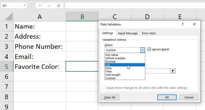 create a drop down list in excel