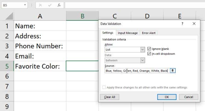 create a drop down list in excel