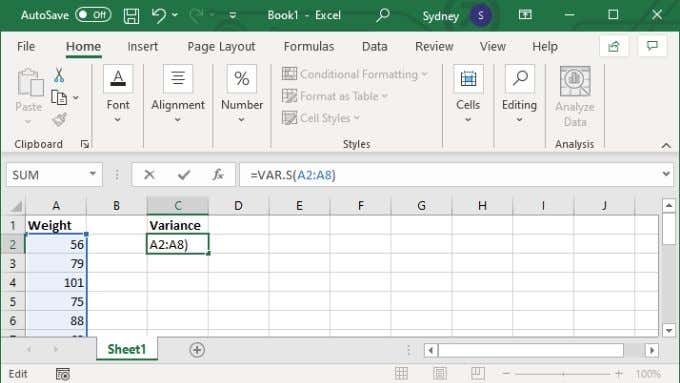 How to Calculate Variance in Excel image 2