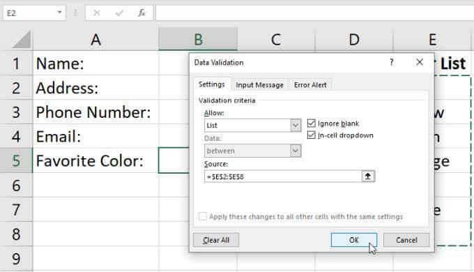 Create a Drop Down List in Excel: Using a Range image 4