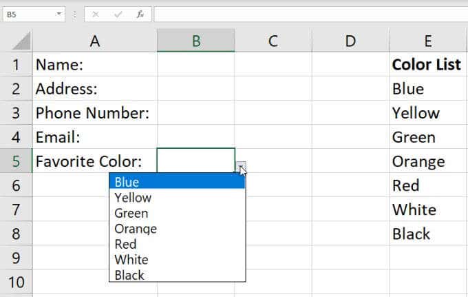 Create a Drop Down List in Excel: Using a Range image 5