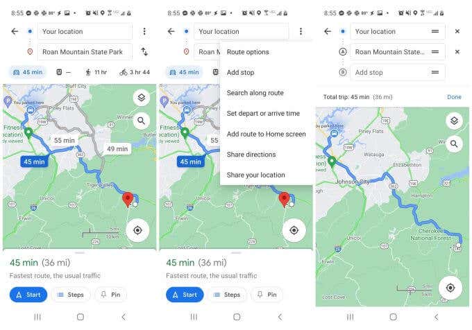 google maps app directions between two places in one time