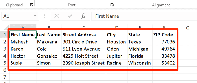 Mailing labels from excel
