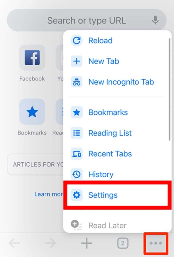 chrome settings menu