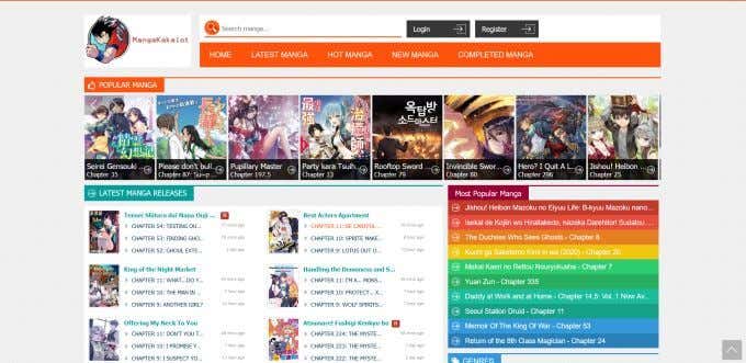 Screenshot of Manga Kakalot website