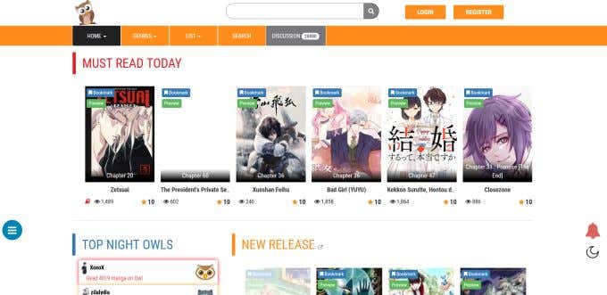 Screenshot of Manga Owl website