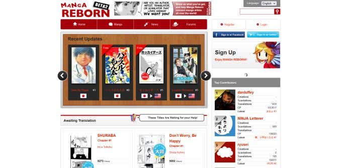 Screenshot of Manga Reborn website