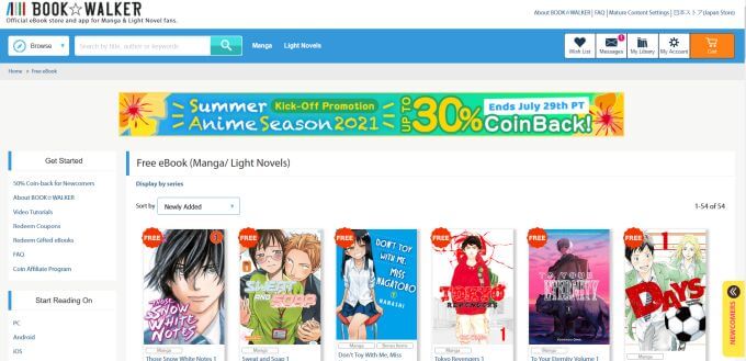 Screenshot of Book Walker website