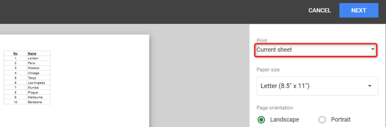 How to Set the Print Area in Google Sheets