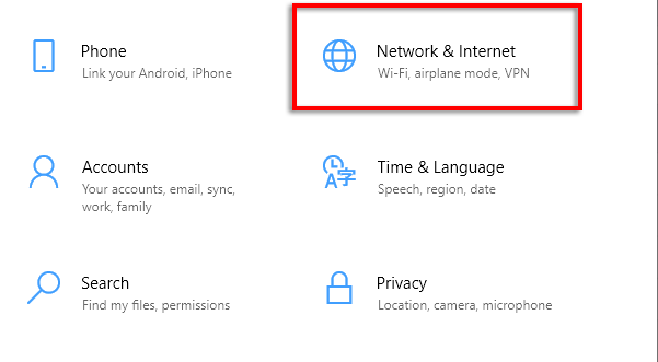 screenshot of network settings