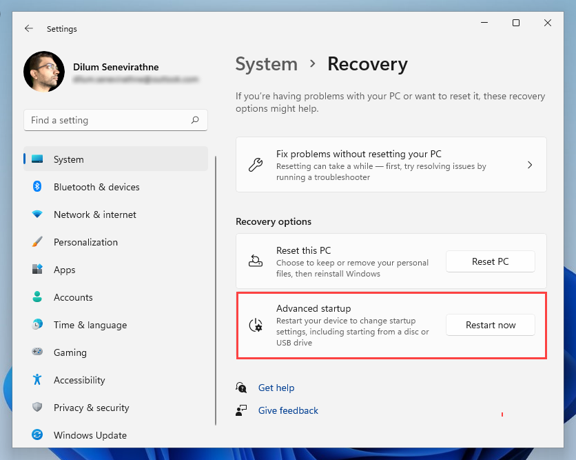 how to initiate a full system recovery windows 10