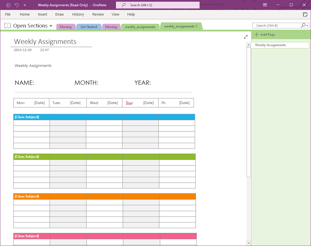 onenote notebook templates 2016