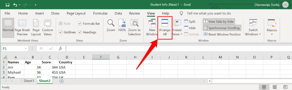 Arrange All in Excel